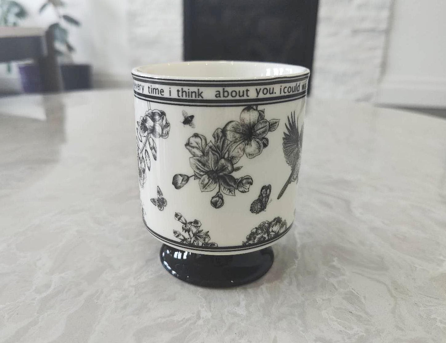 Elegantes Tassenset mit Vogelmotiv und Tuschemalerei – Vintage-Tee- und Kaffeetasse | Trinkgeschirr | Blumentasse | Valentinstagsgeschenk | Nachmittagsteetasse | Vintage-Tasse
