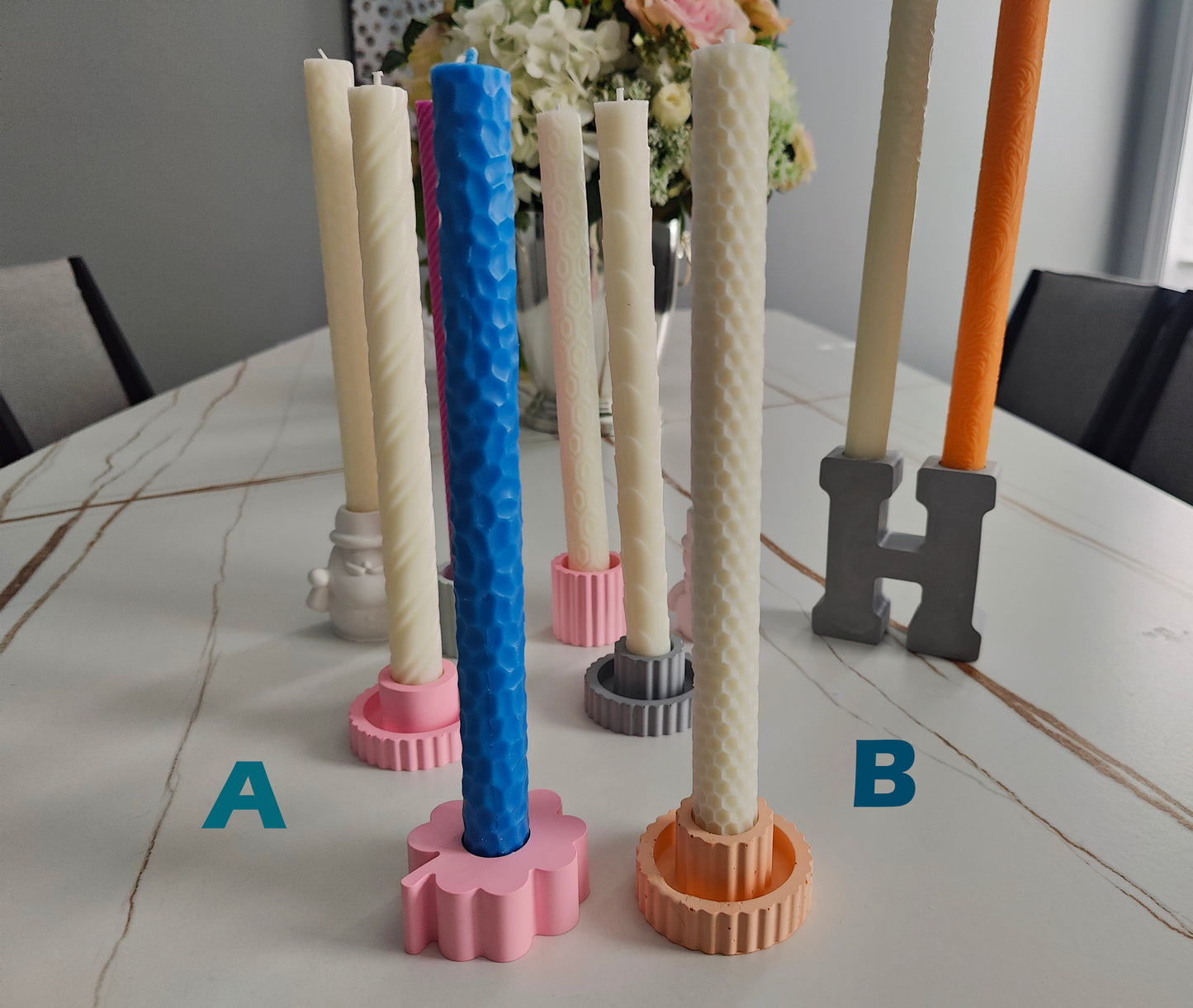 Assorted Pattern Taper Candles (25cm/9.8in) - Ivory
