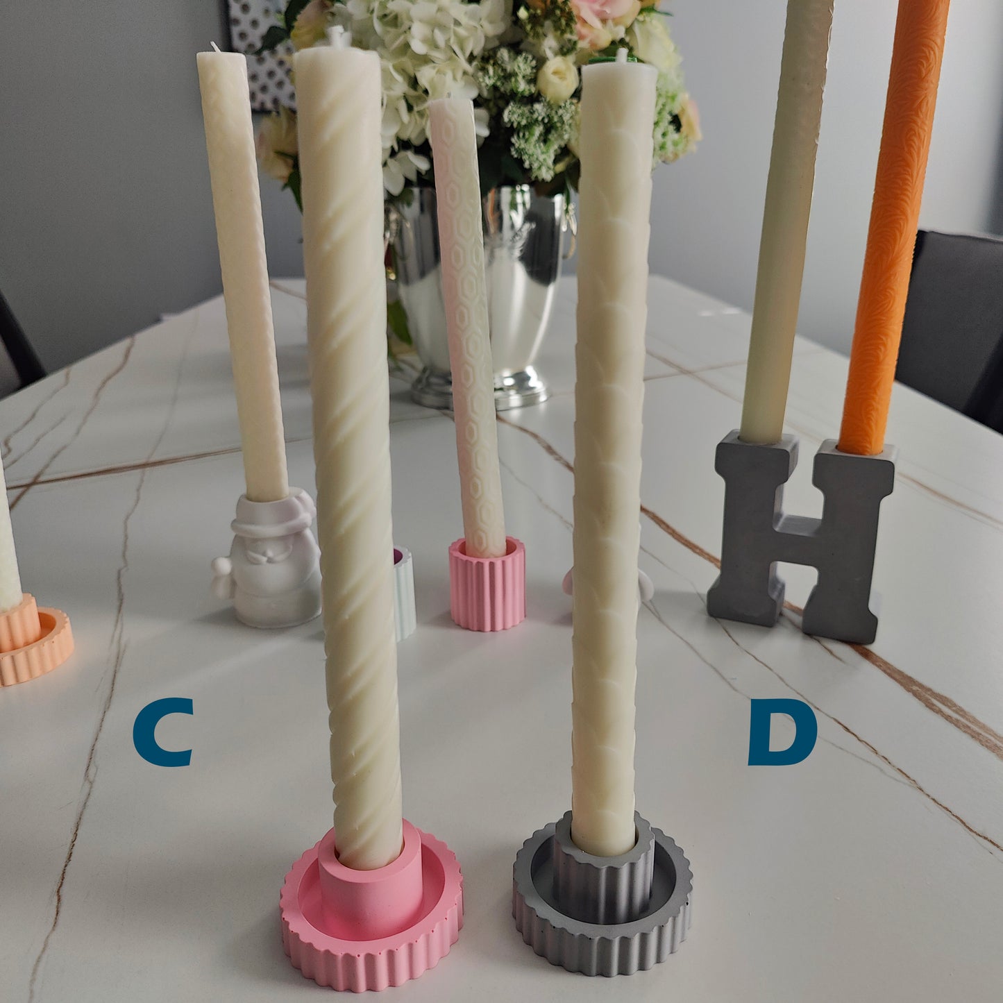 Assorted Pattern Taper Candles (25cm/9.8in) - Ivory