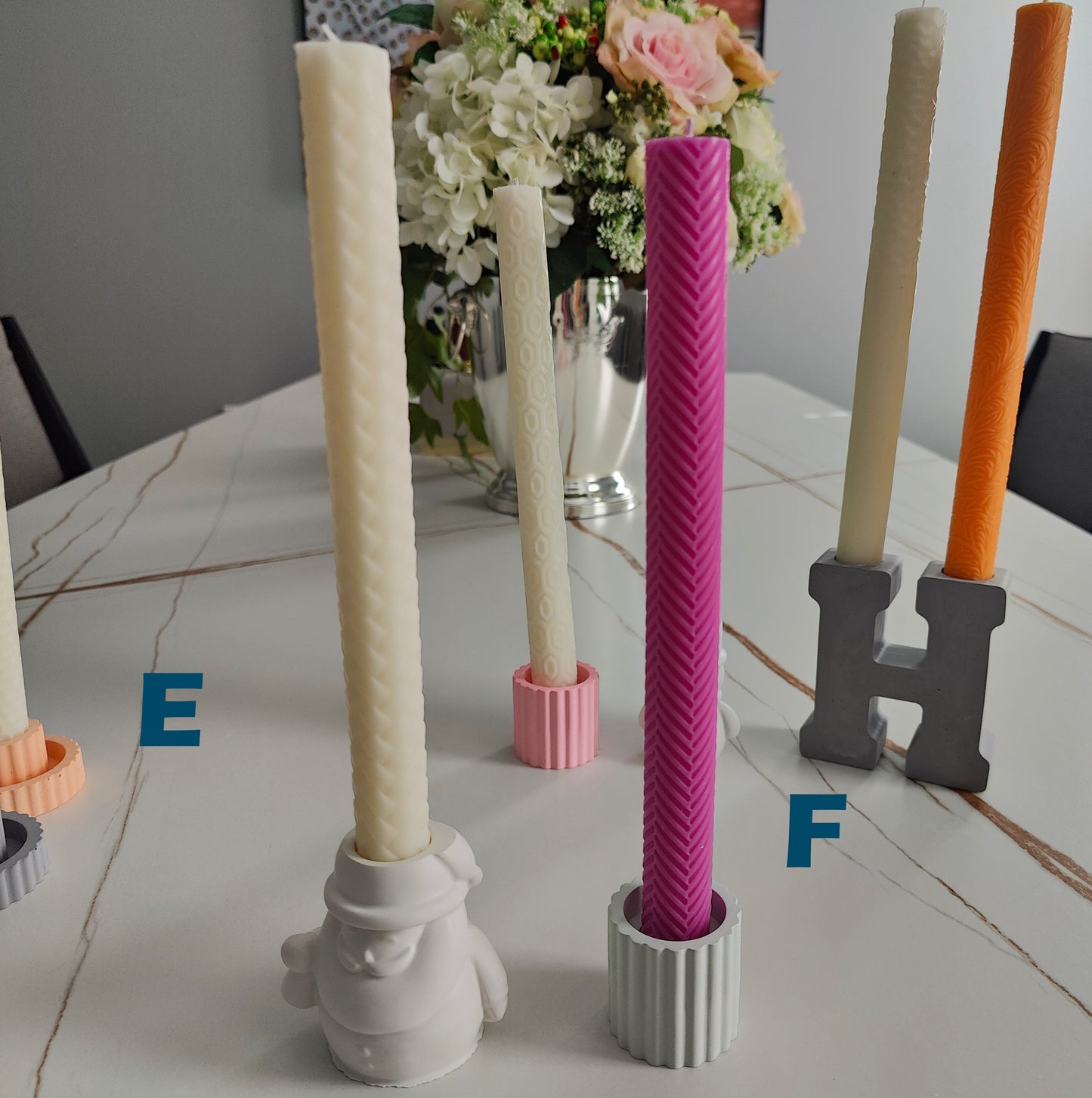 Assorted Pattern Taper Candles (25cm/9.8in) - Ivory