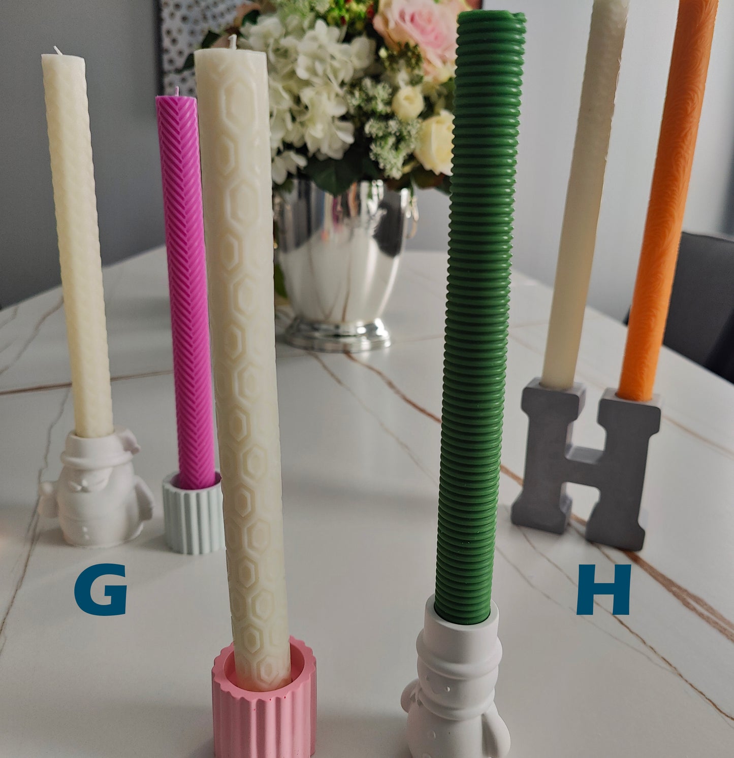 Assorted Pattern Taper Candles (25cm/9.8in) - Ivory