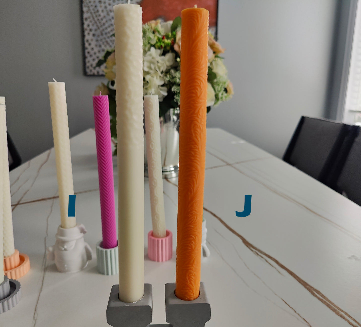 Assorted Pattern Taper Candles (25cm/9.8in) - Ivory