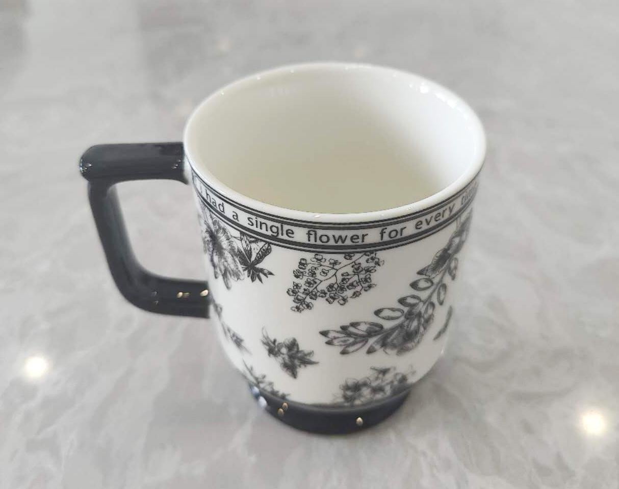 Elegantes Tassenset mit Vogelmotiv und Tuschemalerei – Vintage-Tee- und Kaffeetasse | Trinkgeschirr | Blumentasse | Valentinstagsgeschenk | Nachmittagsteetasse | Vintage-Tasse