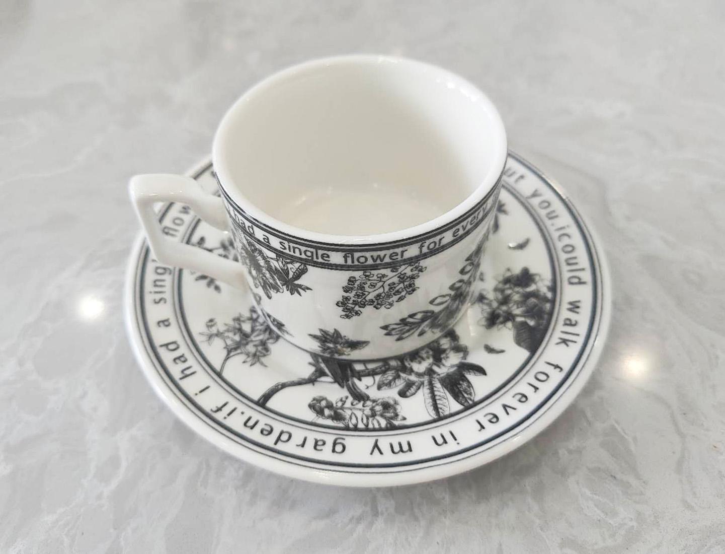 Elegantes Tassenset mit Vogelmotiv und Tuschemalerei – Vintage-Tee- und Kaffeetasse | Trinkgeschirr | Blumentasse | Valentinstagsgeschenk | Nachmittagsteetasse | Vintage-Tasse