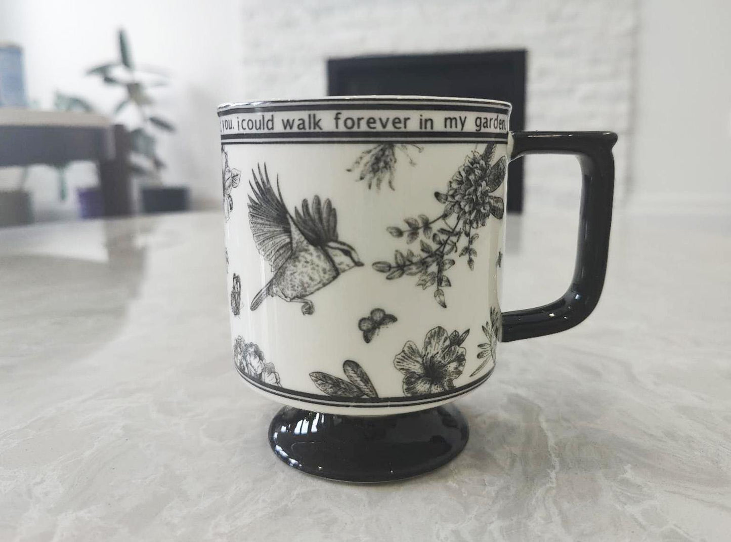Elegantes Tassenset mit Vogelmotiv und Tuschemalerei – Vintage-Tee- und Kaffeetasse | Trinkgeschirr | Blumentasse | Valentinstagsgeschenk | Nachmittagsteetasse | Vintage-Tasse