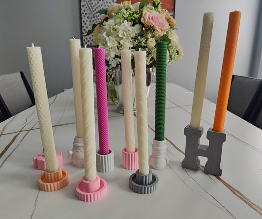 Assorted Pattern Taper Candles (25cm/9.8in) - Cyan