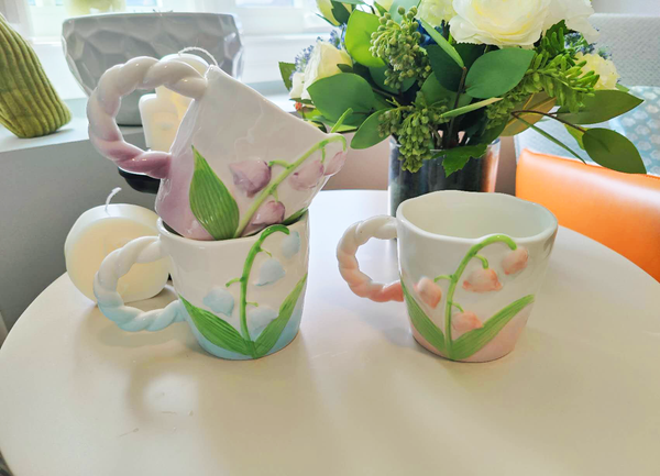3D Embossed Lily of the Valley Mug - Pink, Purple & Blue