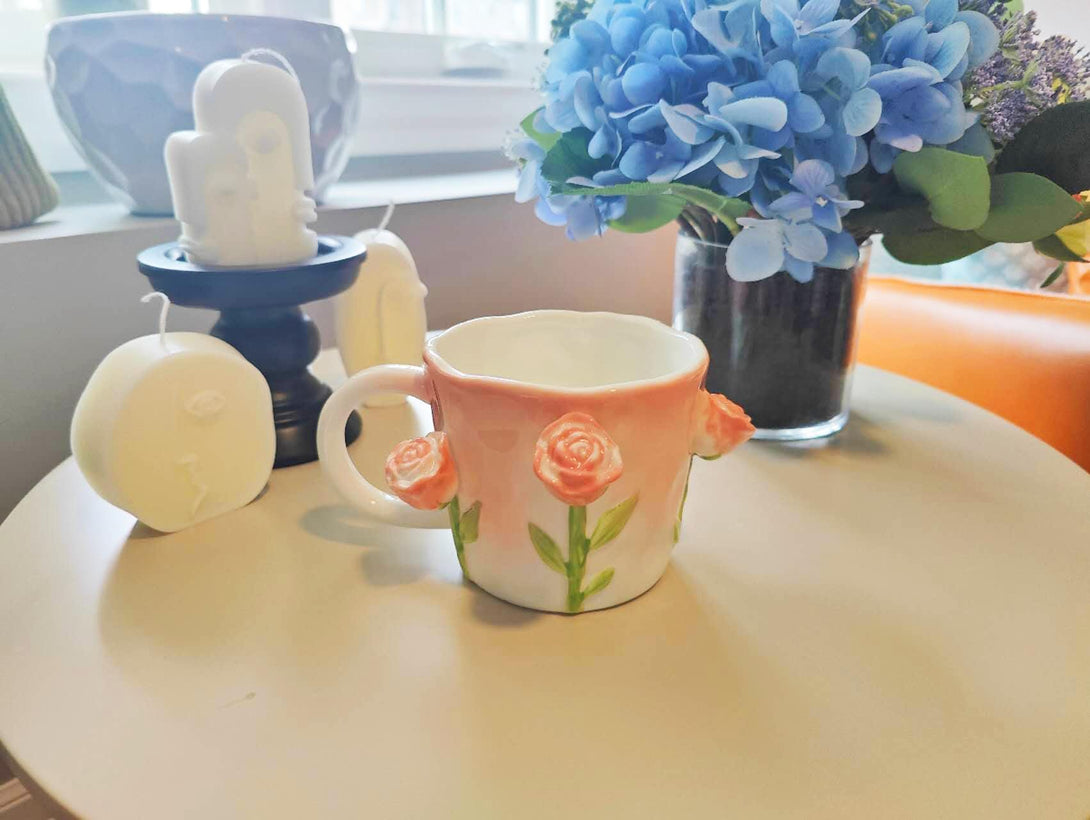 3D Embossed Rose Mug Front view