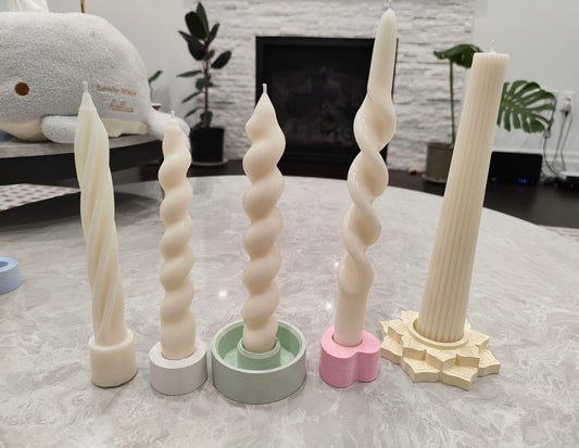 Assorted Swirl Taper Candles | Ivory, Beige Candlesticks