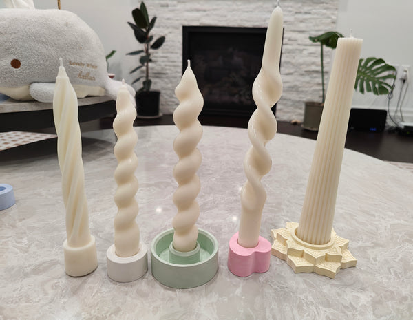 Assorted Swirl Taper Candles | Ivory, Beige Candlesticks