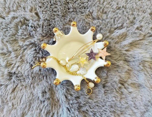 Crown Ceramic Jewelry Dish – White European Ring Holder Tray | Elegant Vanity Decor, Home Ornament, Gift for Her | Non-slip base