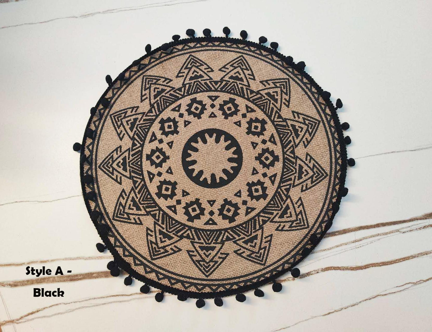 Bohemian Rattan Placemat | Waterproof, Oilproof and Heat-Resistant | Easy-Clean Table Decor | Round Linen Placemat | Gift Idea