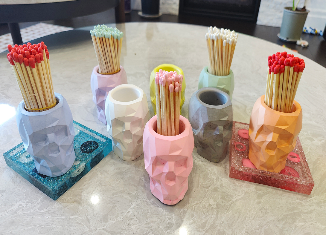 Apothecary Match Striker in Concrete Skull Holder 