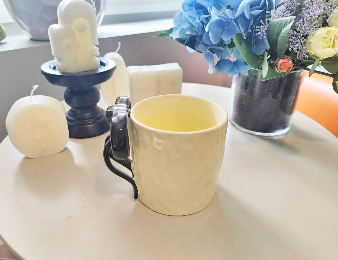 Black Bow Handle Ceramic Mug Side view