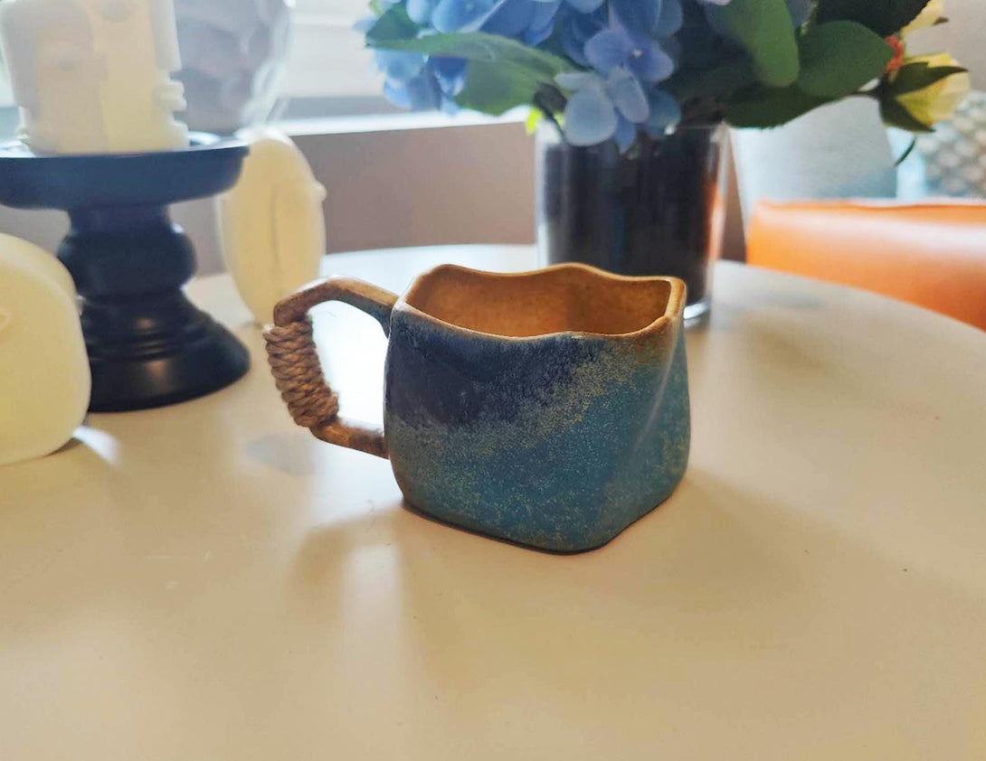 Blue Wabi-Sabi Irregular Ceramic Mug Front view