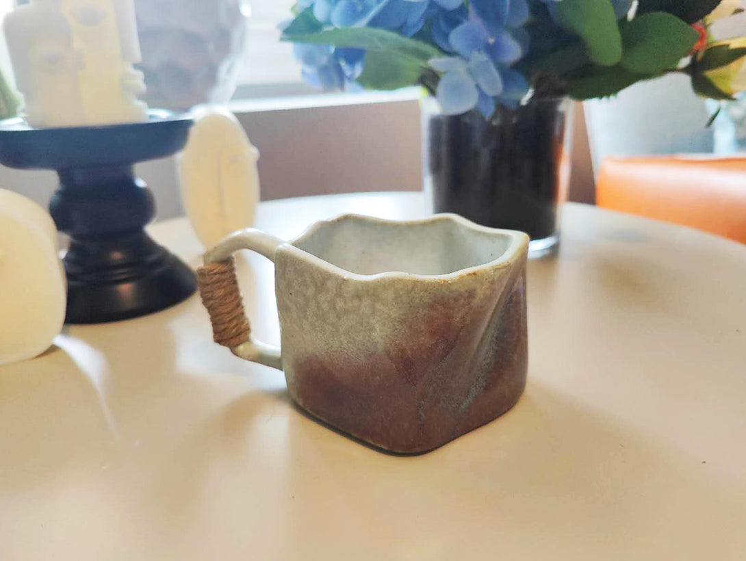 Brown & White Wabi-Sabi Irregular Ceramic Mug Front view