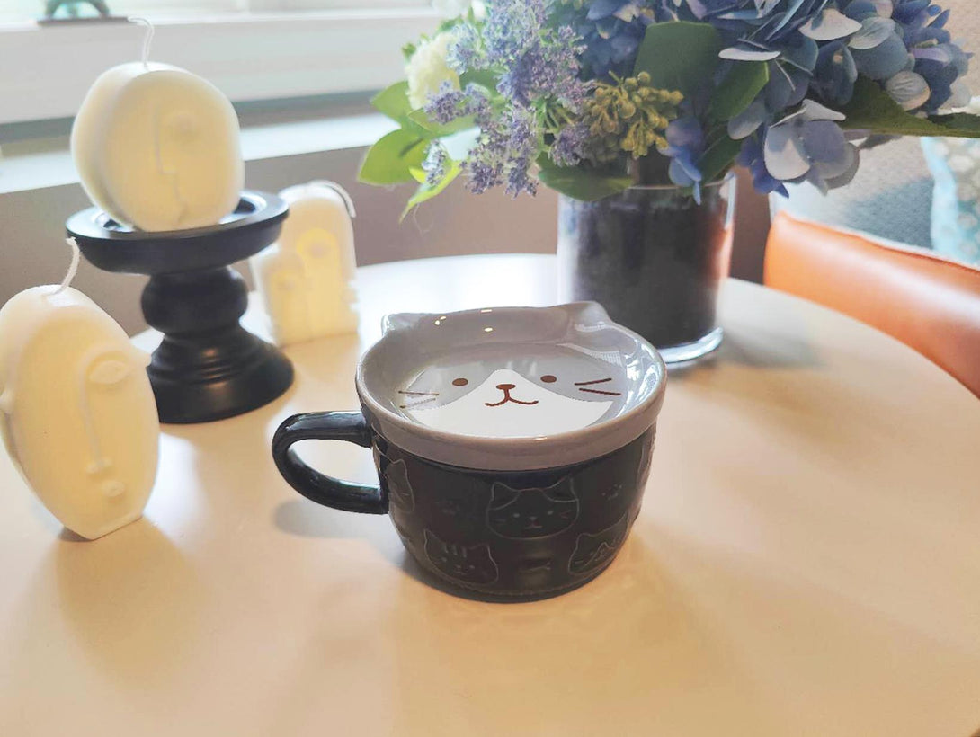 Cat Breakfast Mug with Sauce Dusty Blue