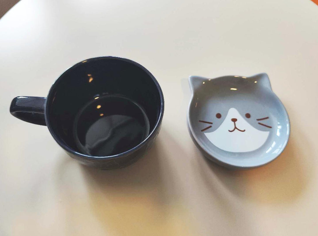 Cat Breakfast Mug with Sauce Dusty Blue Top view