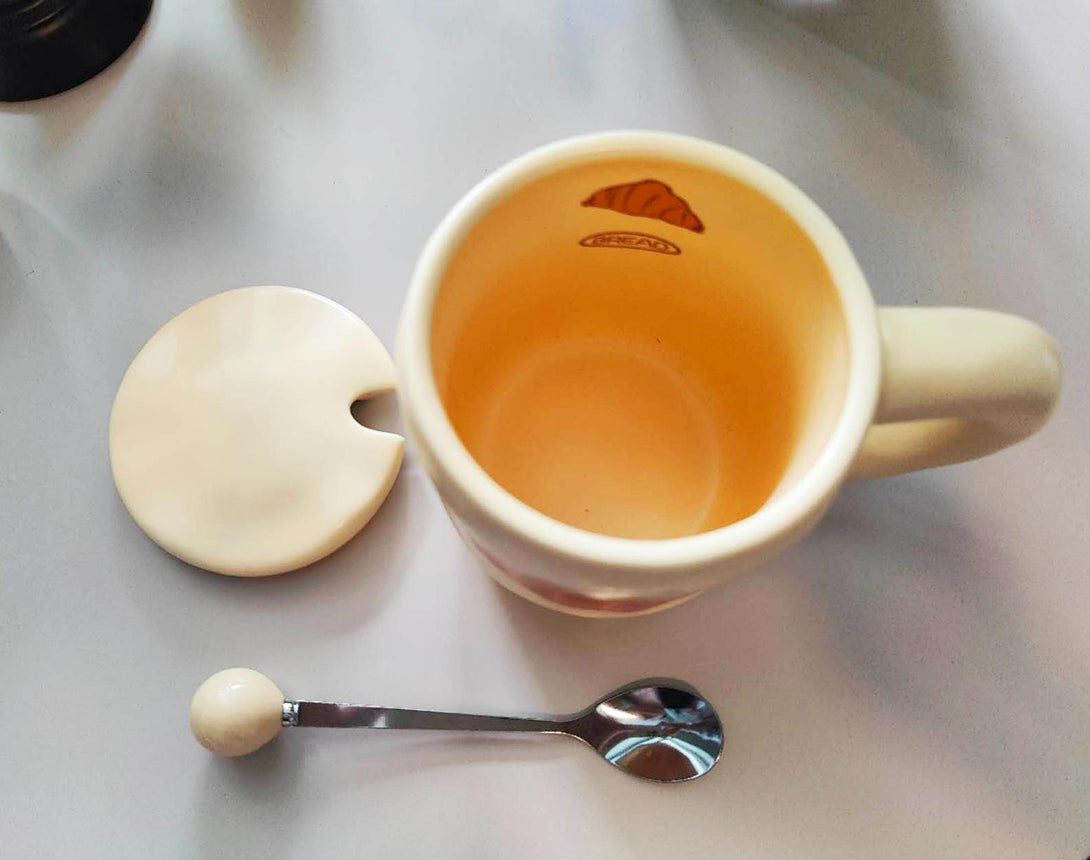 Ceramic Croissant Mug with Lid Top view