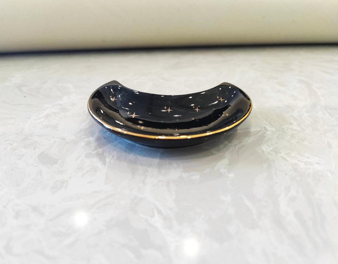 Crescent Moon Ceramic Jewelry Tray Black side view