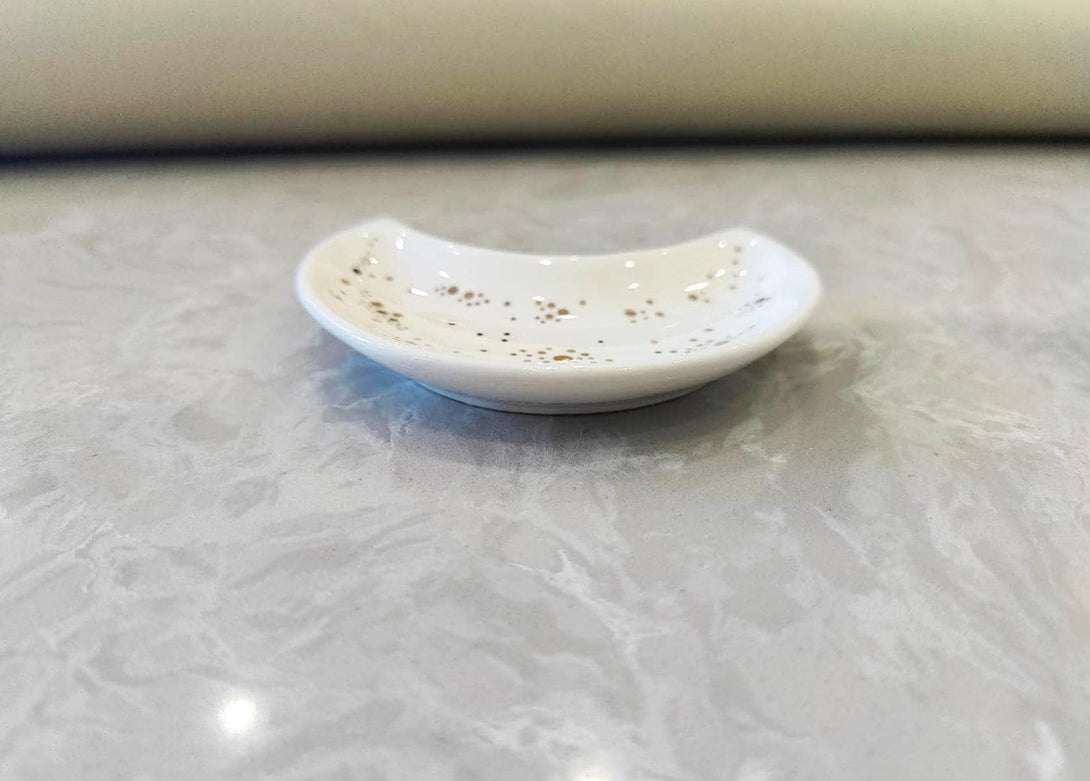 Crescent Moon Ceramic Jewelry Tray White side view