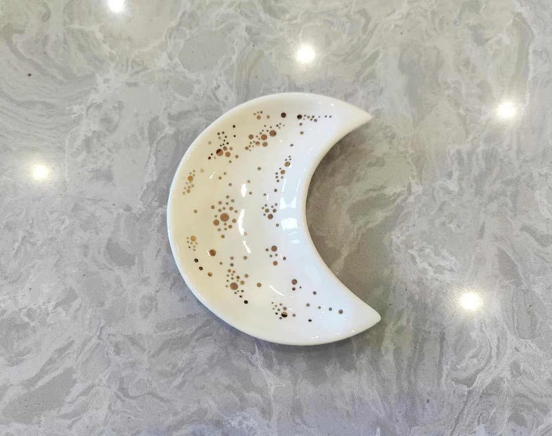 Crescent Moon Ceramic Jewelry Tray White top view