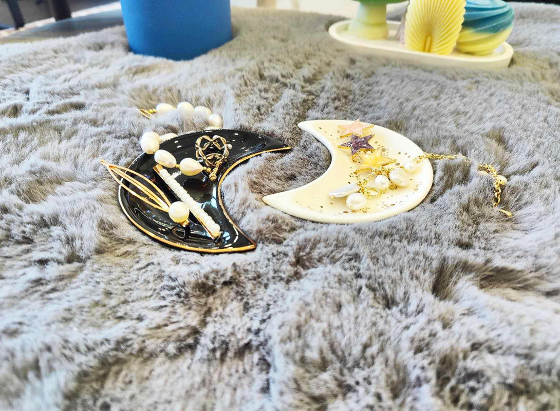 Crescent Moon Ceramic Jewelry Tray Black and White