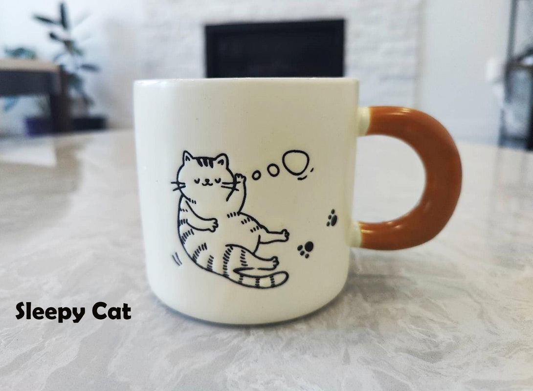 Cute Cartoon Kitty Mug Sleepy Cat