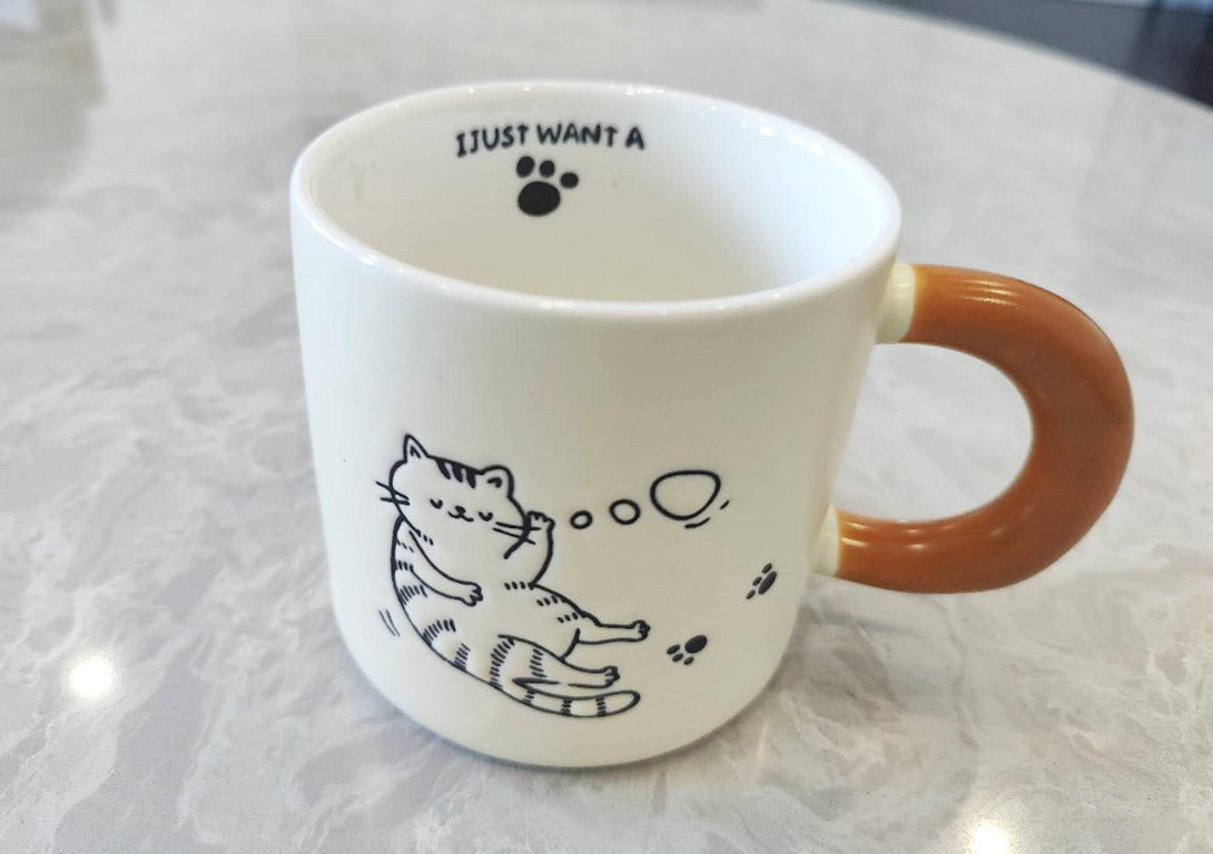 Cute Cartoon Kitty Mug Sleepy Cat front view