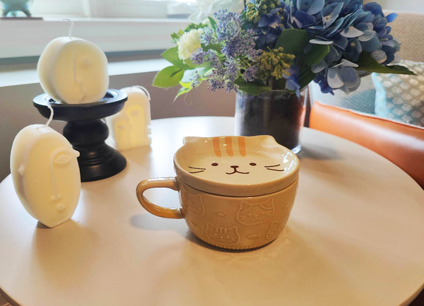 Cute Breakfast Mug - Cat Mug with Lid  & Snack plate featuring cat pattern