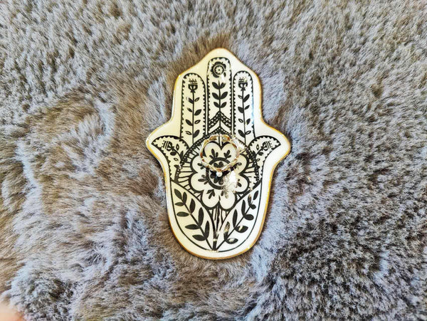 Evil Eye Hamsa Hand Ceramic Jewelry Tray 