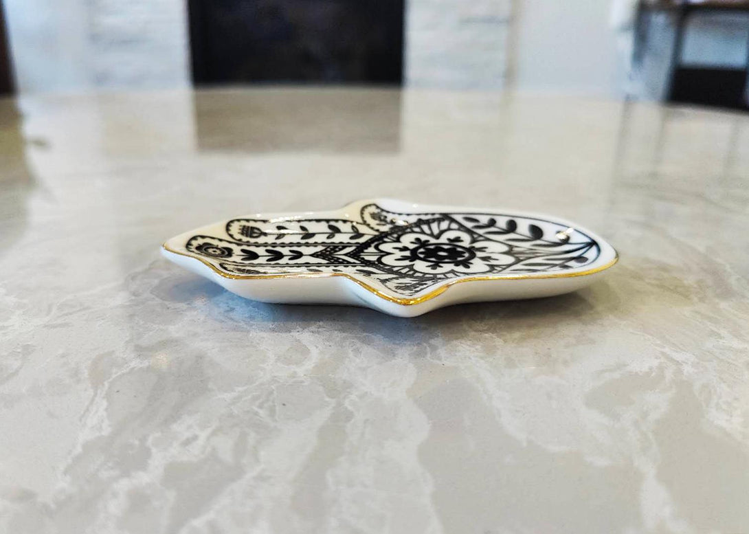 Evil Eye Hamsa Hand Ceramic Jewelry Tray 