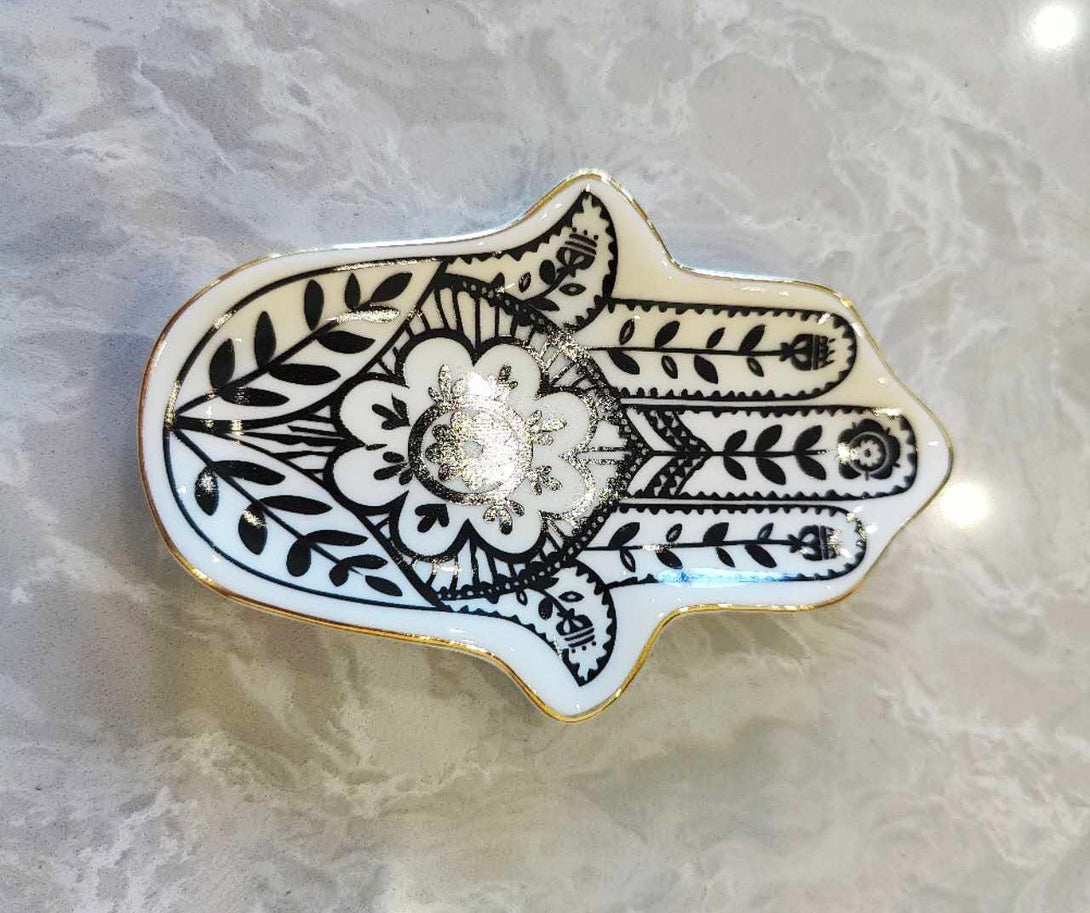 Evil Eye Hamsa Hand Ceramic Jewelry Tray 