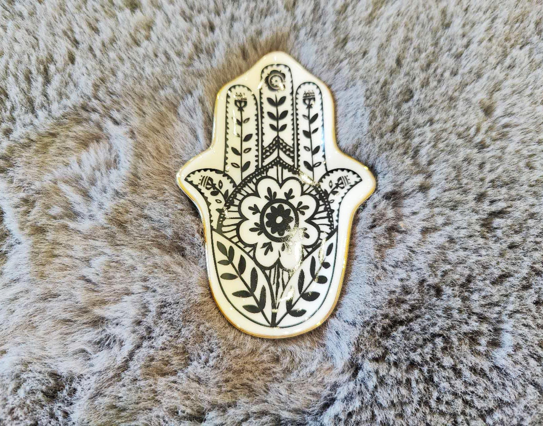 Evil Eye Hamsa Hand Ceramic Jewelry Tray 