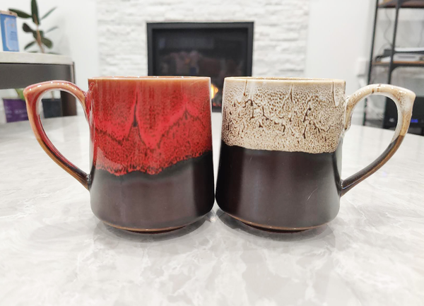 Gradient Coffee Mug -  ceramic mugs with textured surfaces on a light surface - White & Red