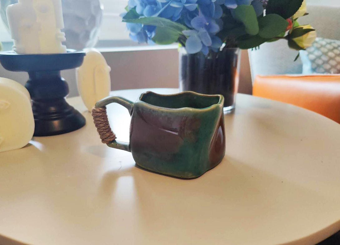 Green & Brown Wabi-Sabi Irregular Ceramic Mug Front view