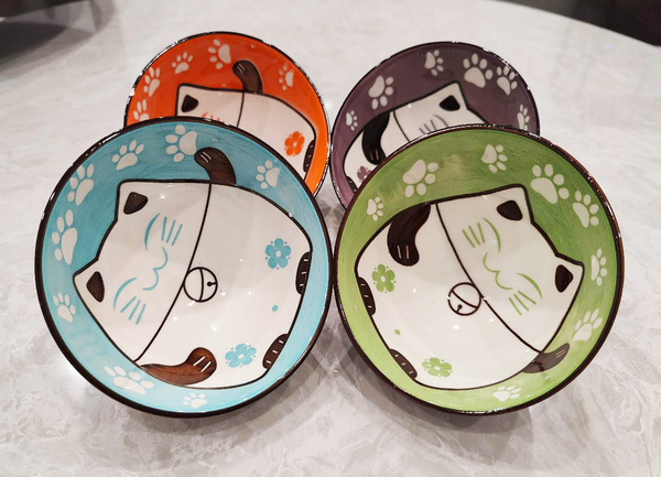 Lucky Cat Bowl – Maneki-Neko - Orange, Blue, Green & Purple