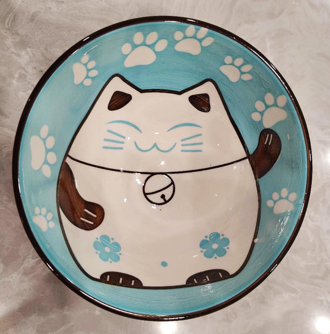 Lucky Cat Bowl Maneki-Neko Blue