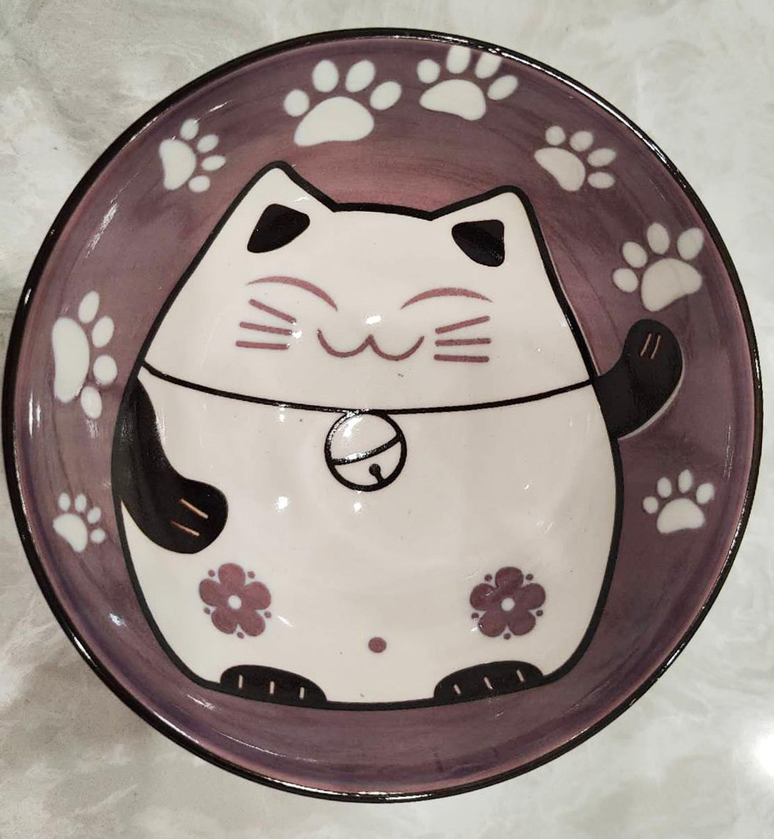 Lucky Cat Bowl Maneki-Neko purple