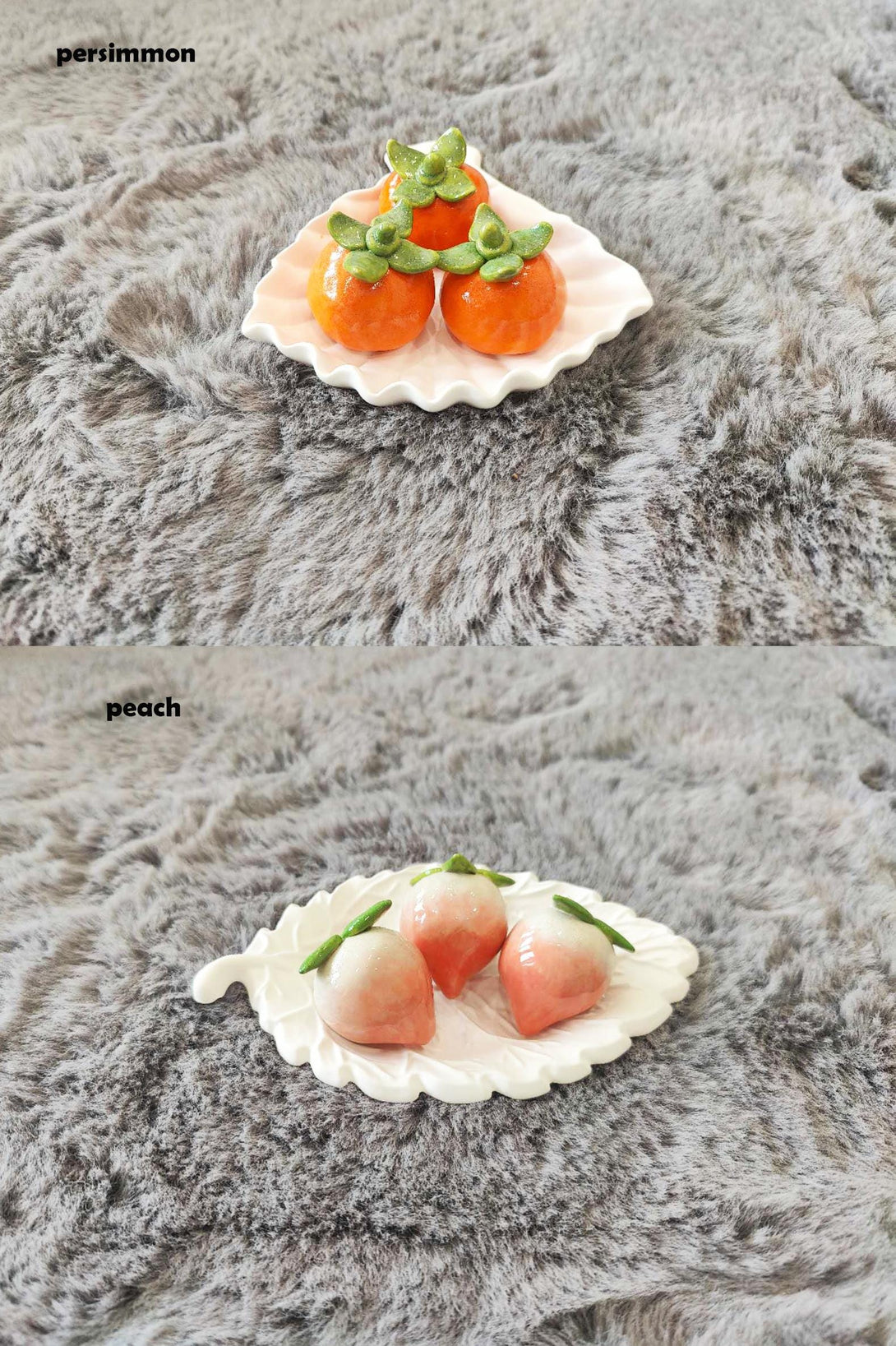 Mini Ceramic Fruit Decor persimmon & peach