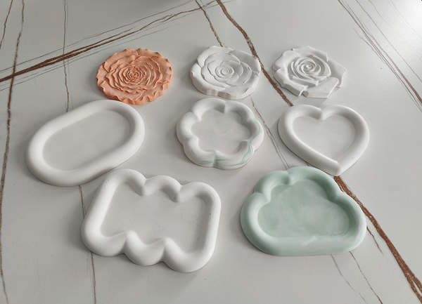 Multi-Patterned Floral Concrete Jewelry Tray