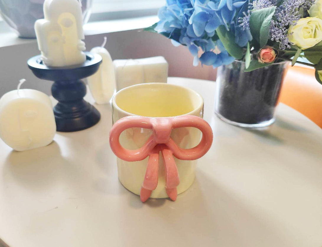Pink Bow Handle Ceramic Mug