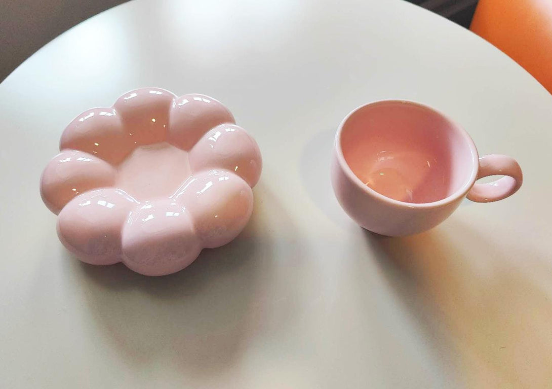Pink Cloud Sunflower Coffee Cup & Saucer Set Top view
