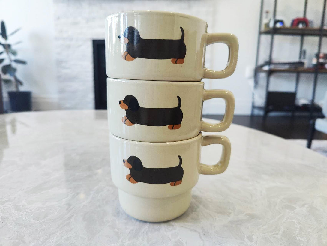 Stacking Dachshund Dog Mugs Front view