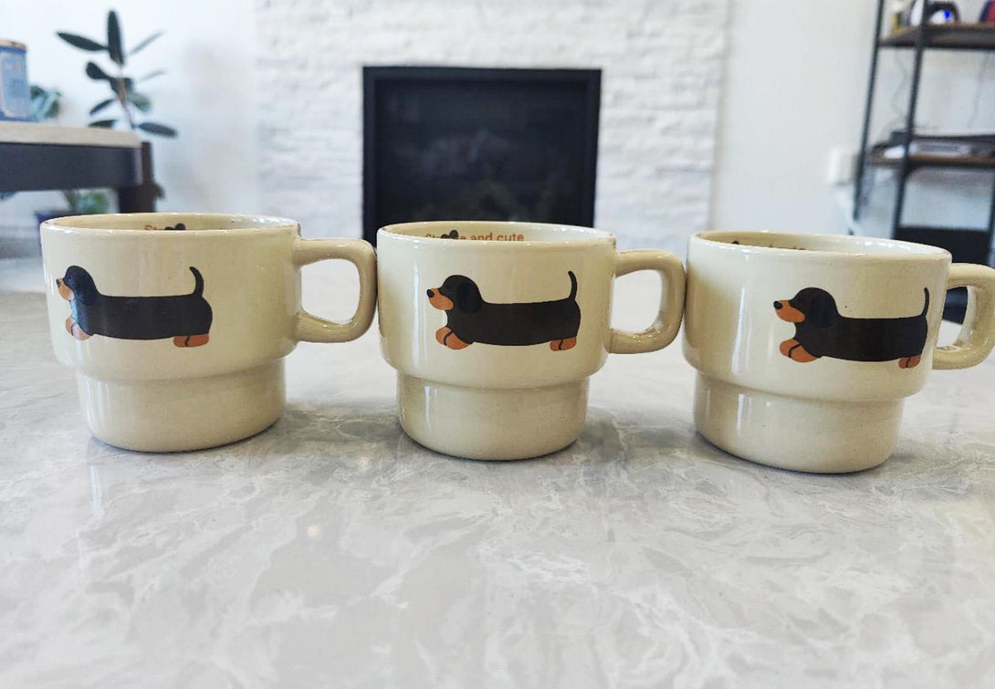 Stacking Dachshund Dog Mugs Side view