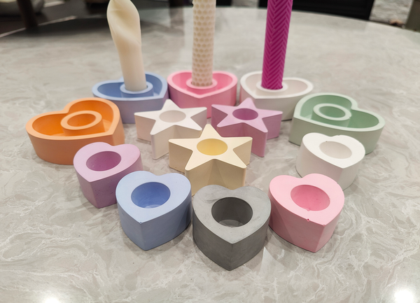 Sweet Heart & Pentagon Concrete Taper Candle Holder