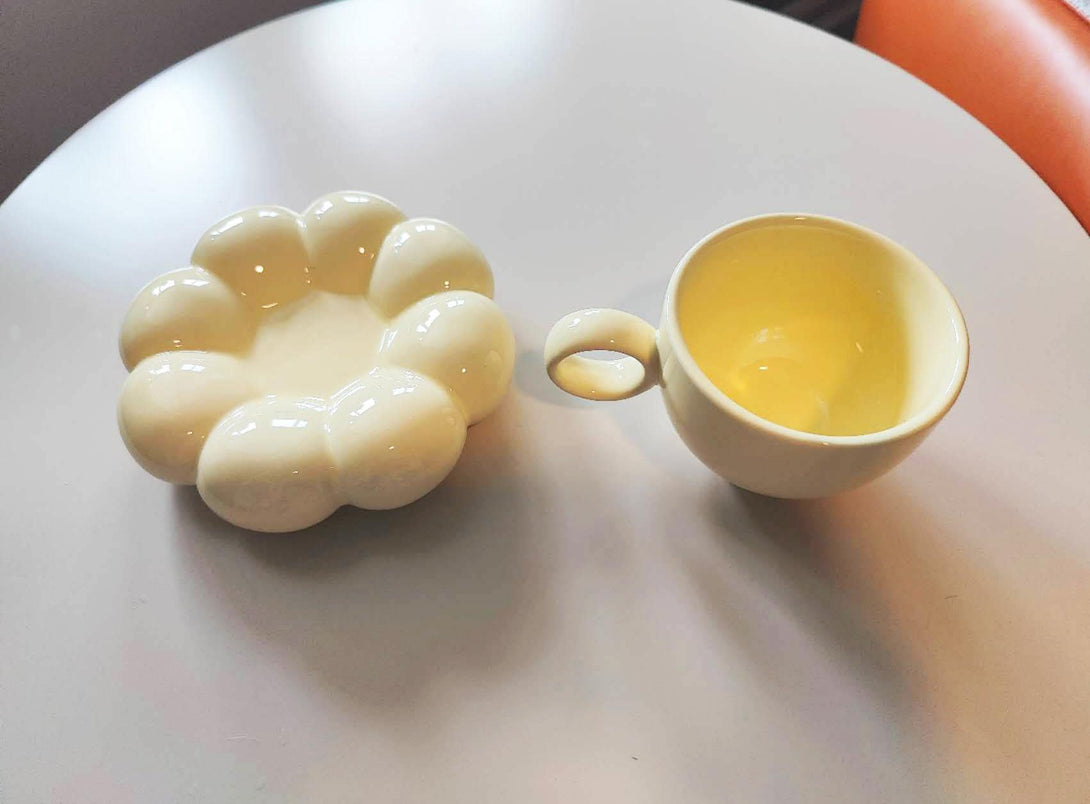 Yellow Cloud Sunflower Coffee Cup & Saucer Set Top view
