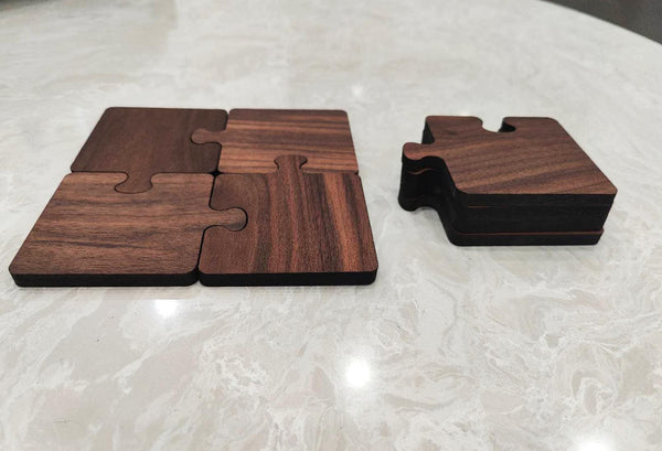 Ensemble de sous-verres puzzle en noyer noir | Sous-verres en bois naturel | Sous-verres emboîtables pour la maison | Idée cadeau originale | Bois massif